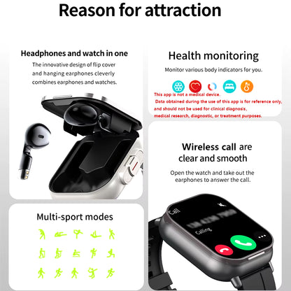 GPS Smart Watch with TWS 2-In-1 Bluetooth Headset, Heart Rate and Blood Pressure Monitoring, Music Playback, and Call Functionality