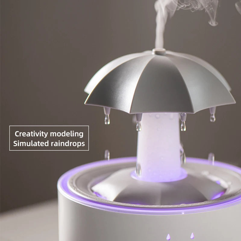 Humidificateur Cloud Rain et diffuseur d’huiles essentielles d’arôme avec télécommande, veilleuse et son de fontaine de bureau pour un usage domestique